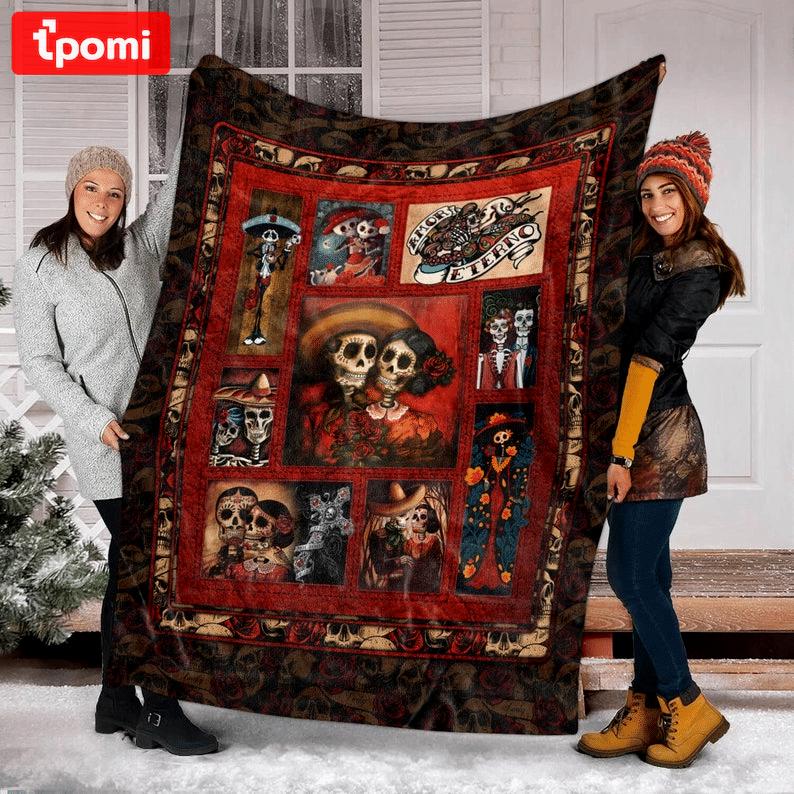 Halloween decorations sugar skull couple halloween quilt blanket Quilt Blanket