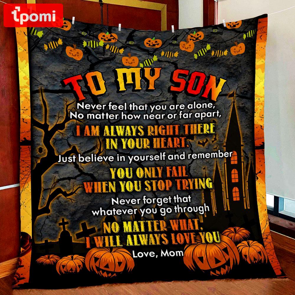 Halloween decorations to my son from mom halloween pumpkin fleece blanket – quilt blanket fleece blanket, blanket sofa bed, 3d blanket Quilt Blanket