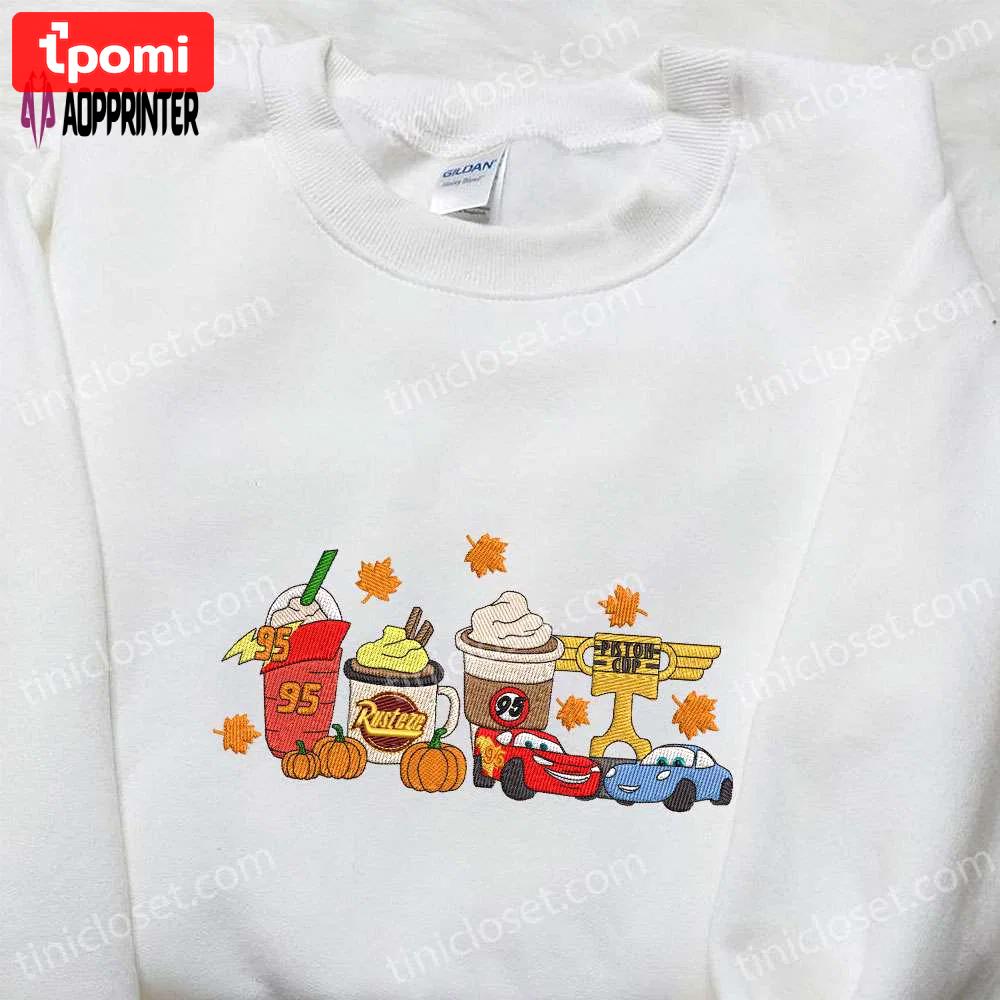 Halloween fall coffee disney pixar cars embroidered sweatshirt: cute hoodie best gift for family Embroidered Shirt