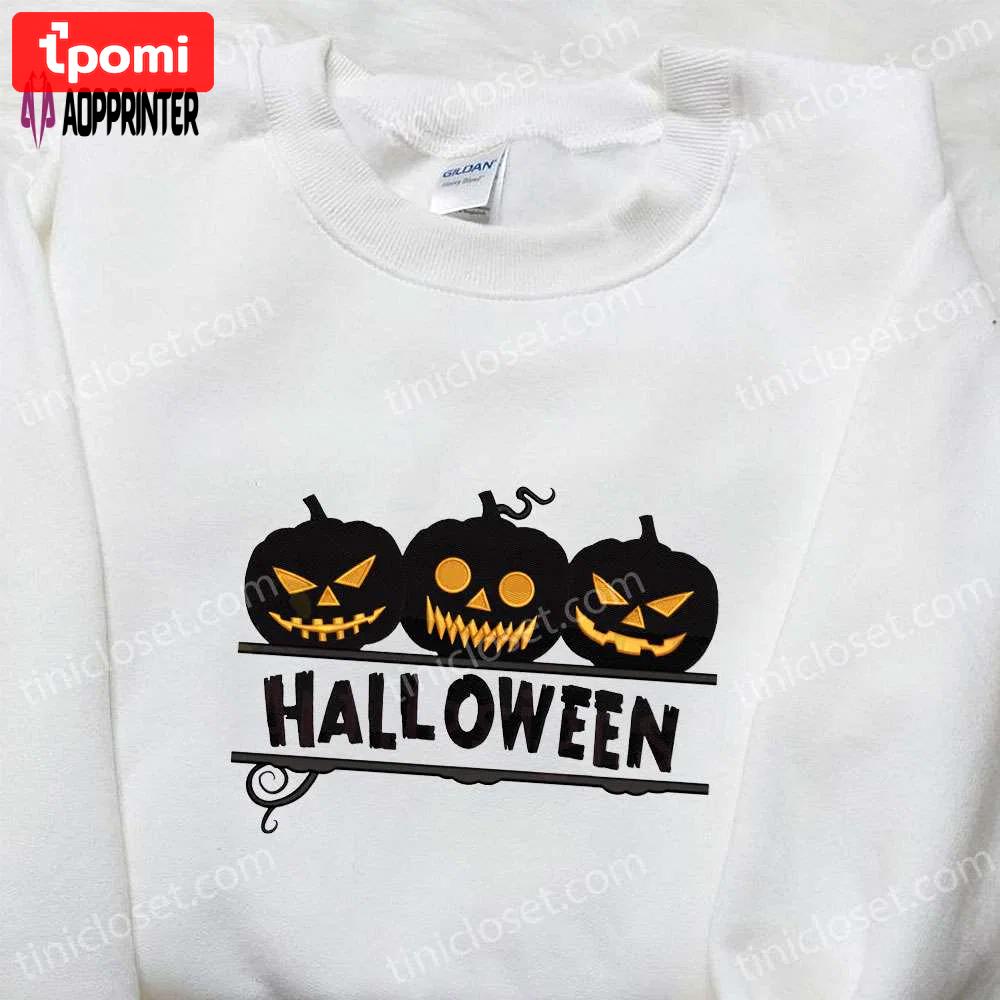 Halloween pumpkin embroidered sweatshirt & tshirt: best gift ideas from spirit halloween Embroidered Shirt