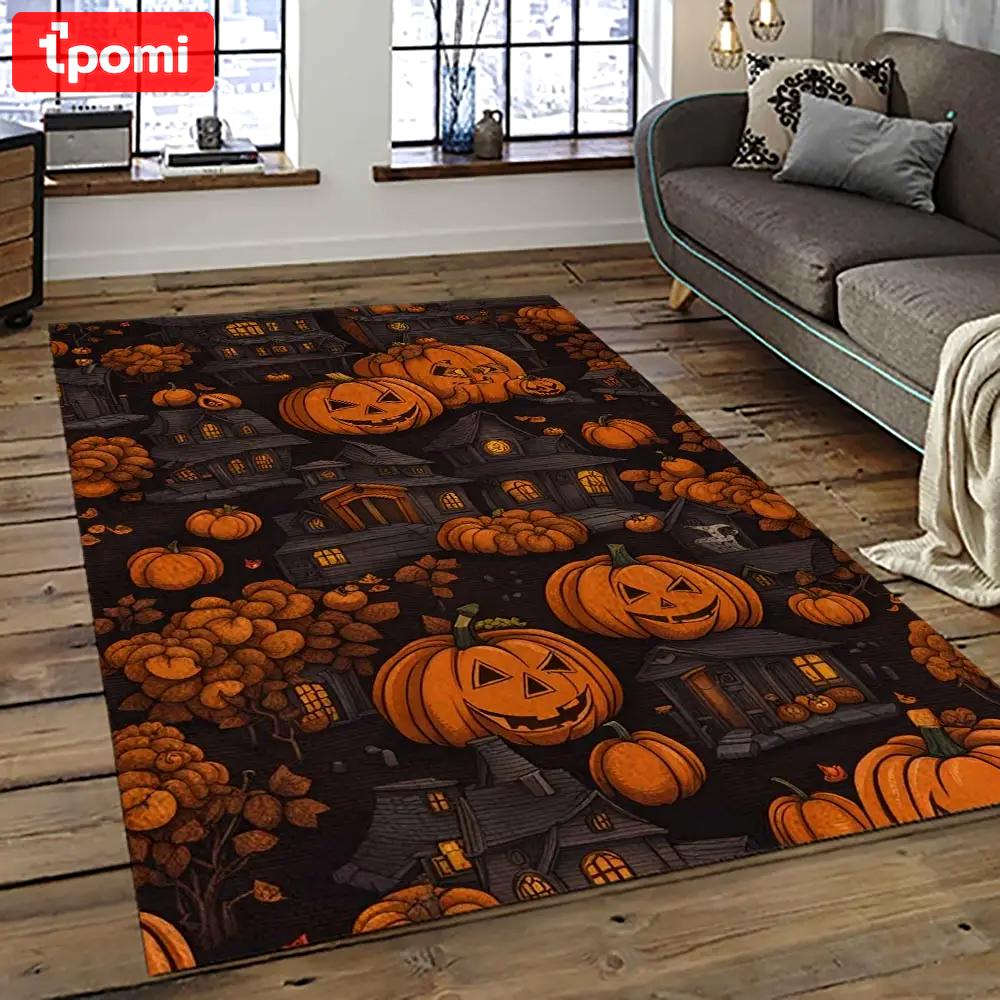 Halloween style pumpkin autumn retangle carpet area rug home decor halloween gift hal14 Rectangle Rug