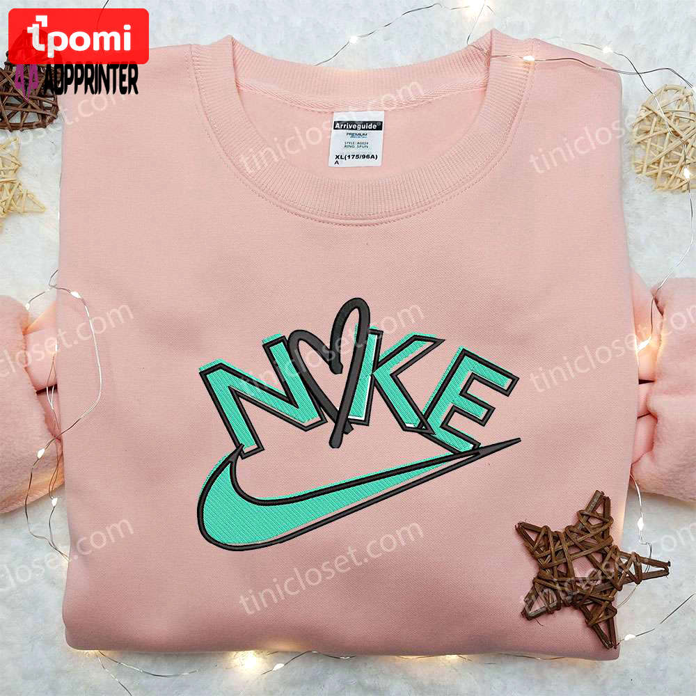 Heart x nike embroidered sweatshirt – best valentine’s gift idea for nike inspired shirt Embroidered Shirt