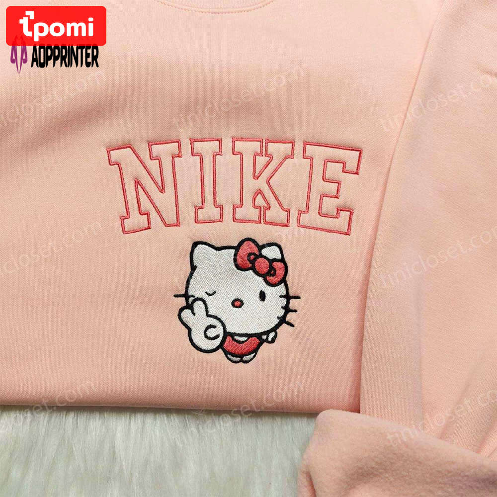 Hello kitty nike embroidered shirt & sweatshirt: cute custom gifts for family Embroidered Shirt