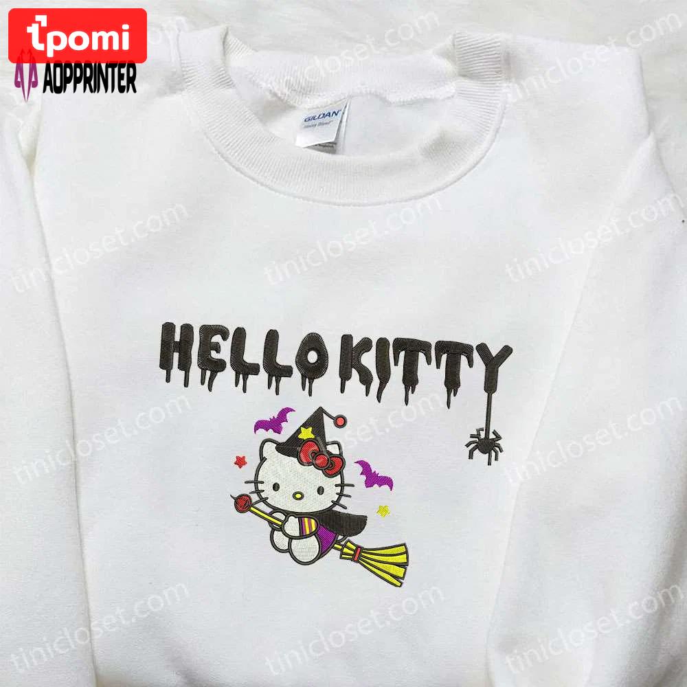 Hello kitty witch embroidered sweatshirt – cute halloween hoodie best gift ideas Embroidered Shirt