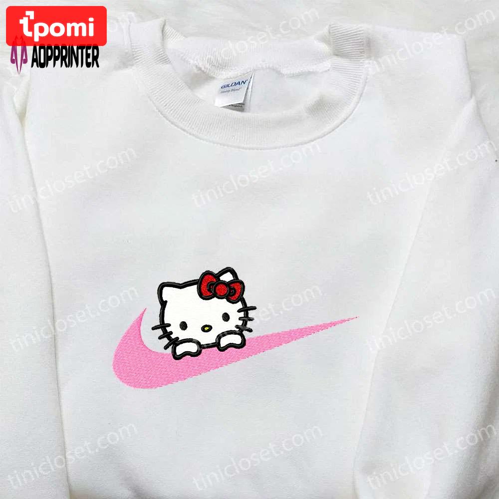 Hello kitty x nike cartoon embroidered shirt: stylish collaboration with nike swoosh & hello kitty Embroidered Shirt