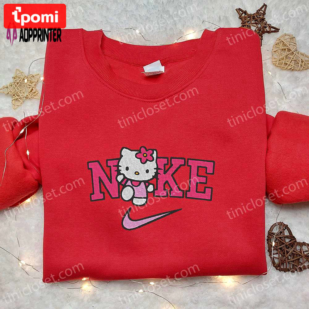 Hello kitty x nike cartoon embroidered tshirt – stylish hello kitty & nike inspired shirt Embroidered Shirt