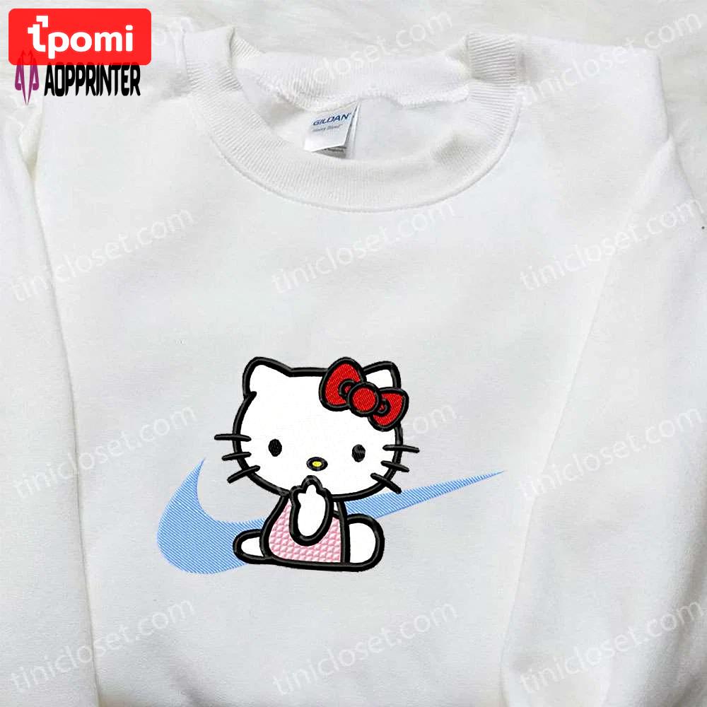 Hello kitty x nike swoosh cartoon sweatshirt: embroidered shirt nike inspired design Embroidered Shirt