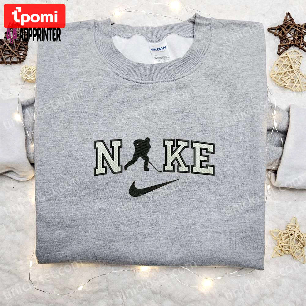 Hockey player x nike nfl sport embroidered shirt: the perfect nike inspired family gift Embroidered Shirt