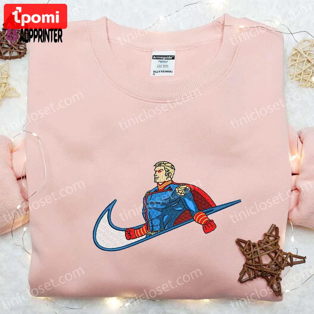 Homelander x nike swoosh movie embroidered shirt: best family gift nike inspired & stylish Embroidered Shirt