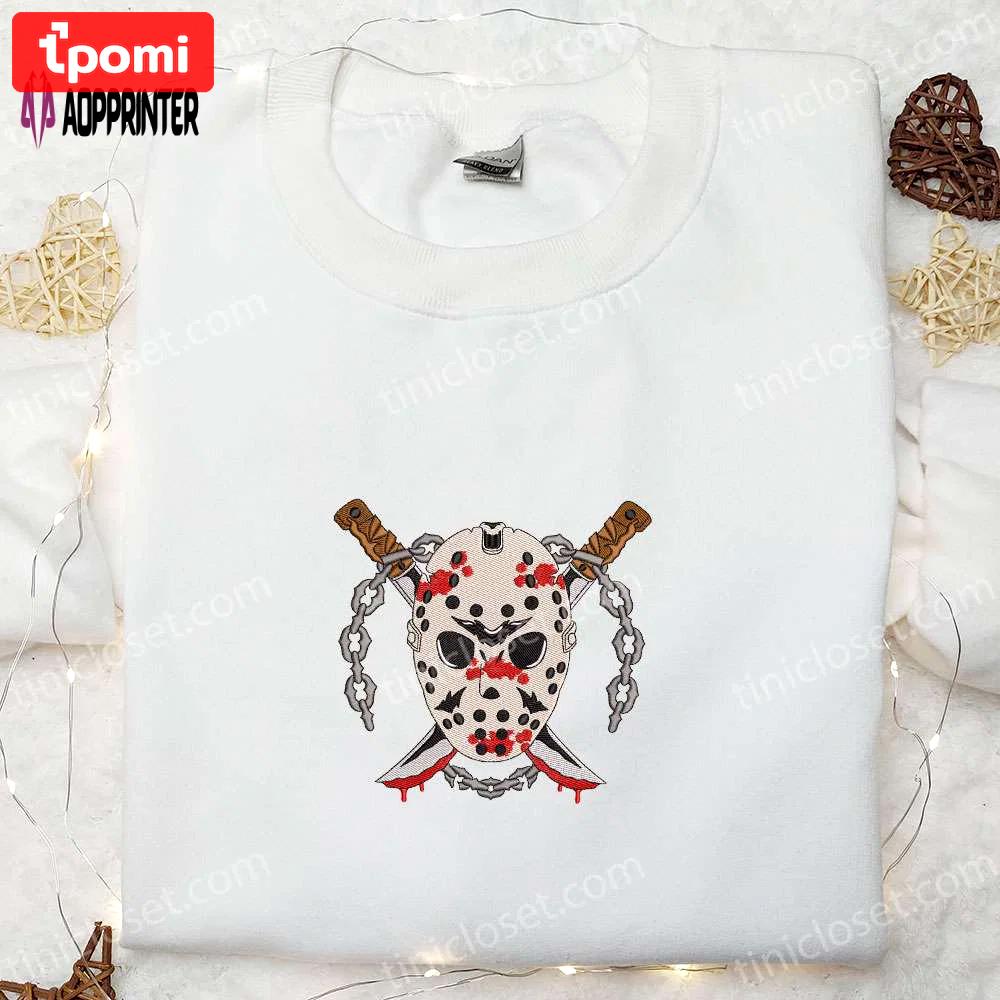Horror bloody knife killer hoodie: scary halloween sweatshirt perfect gift for halloween lovers Embroidered Shirt