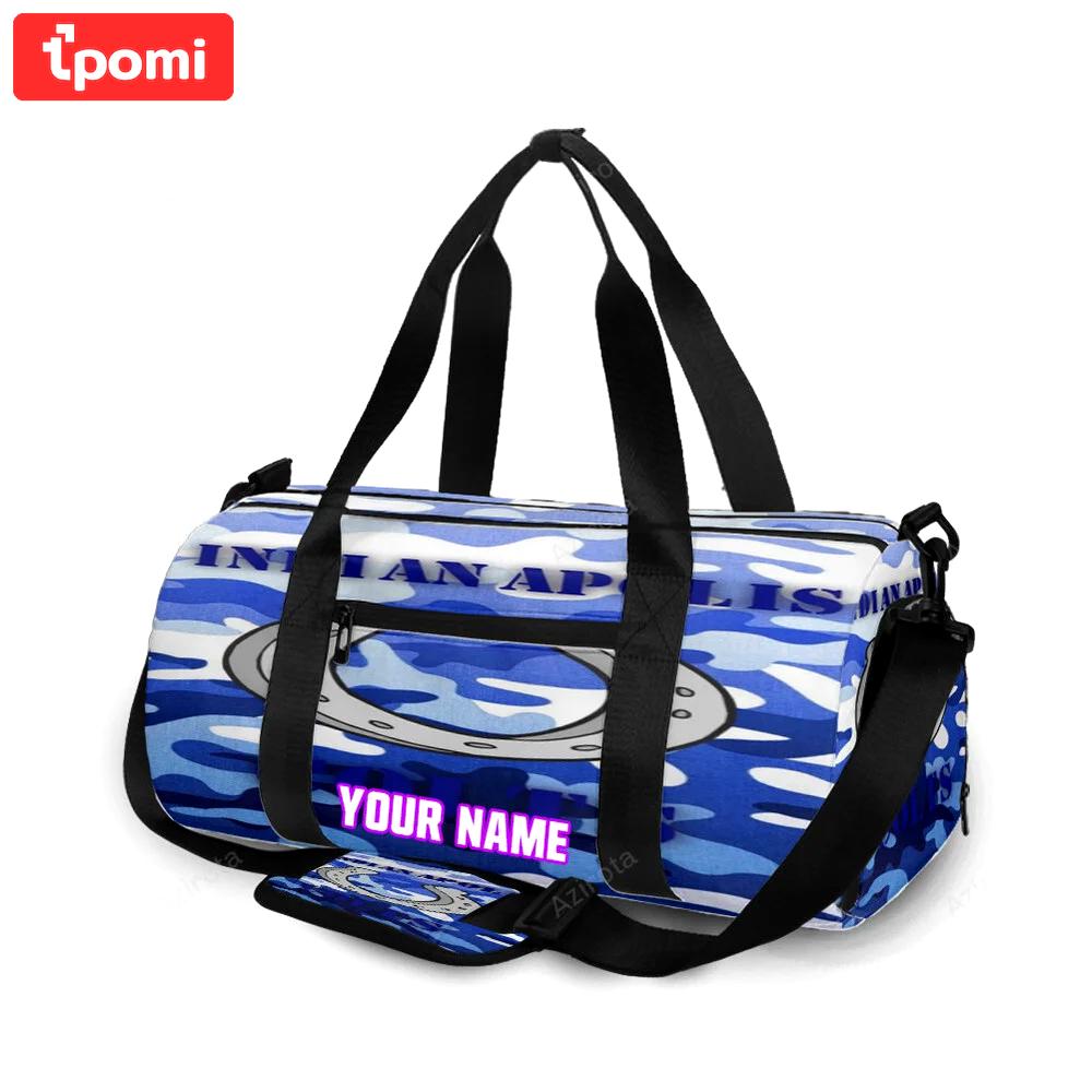 Indianapolis colts horseshoe blue white camo personalized name travel bag gym bag 771 Travel Bag