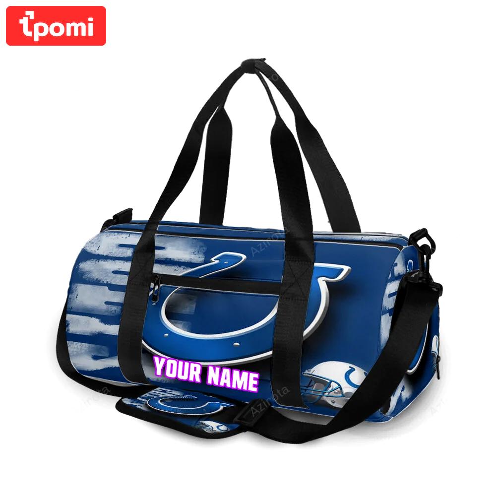 Indianapolis colts horseshoe helmet blue personalized name travel bag gym bag 1018 Travel Bag