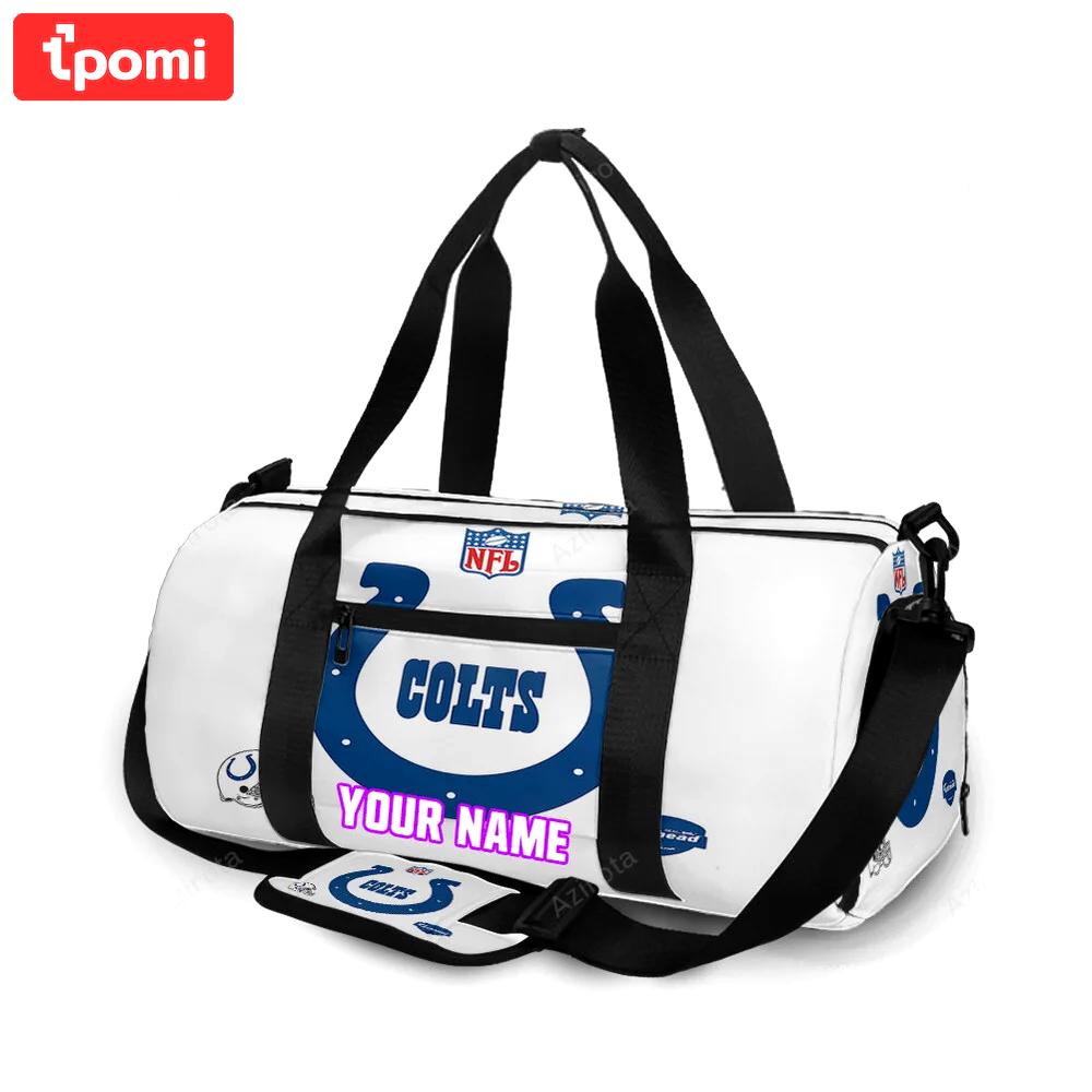 Indianapolis colts horseshoe helmet white personalized name travel bag gym bag 947 Travel Bag