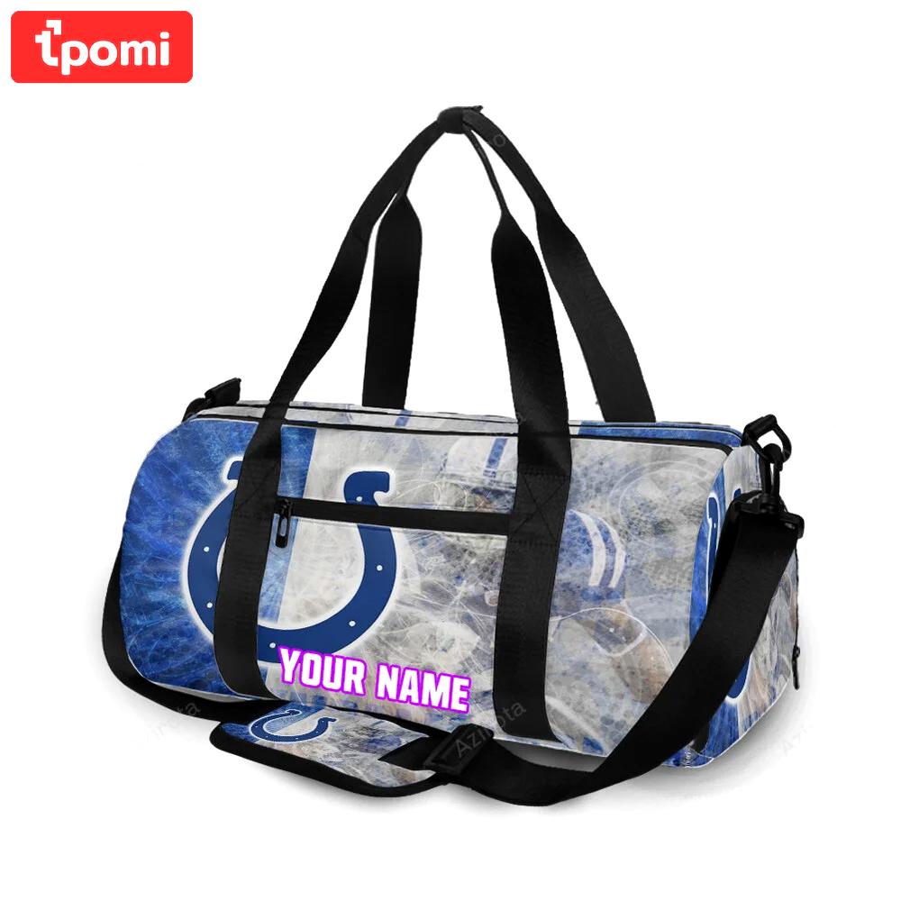 Indianapolis colts horseshoe player white blue personalized name travel bag gym bag 1038 Travel Bag