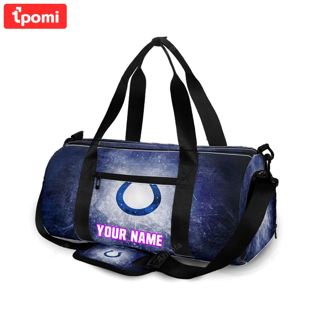 Indianapolis colts horseshoe white navy color splash personalized name travel bag gym bag 753 Travel Bag