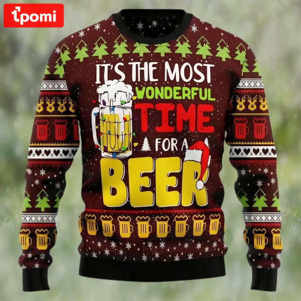 It?s the most wonderful time for a beer ugly christmas sweater, faux wool sweater, international beer day, gifts for beer lovers, best christmas gifts for 2022 Christmas Ugly Sweater