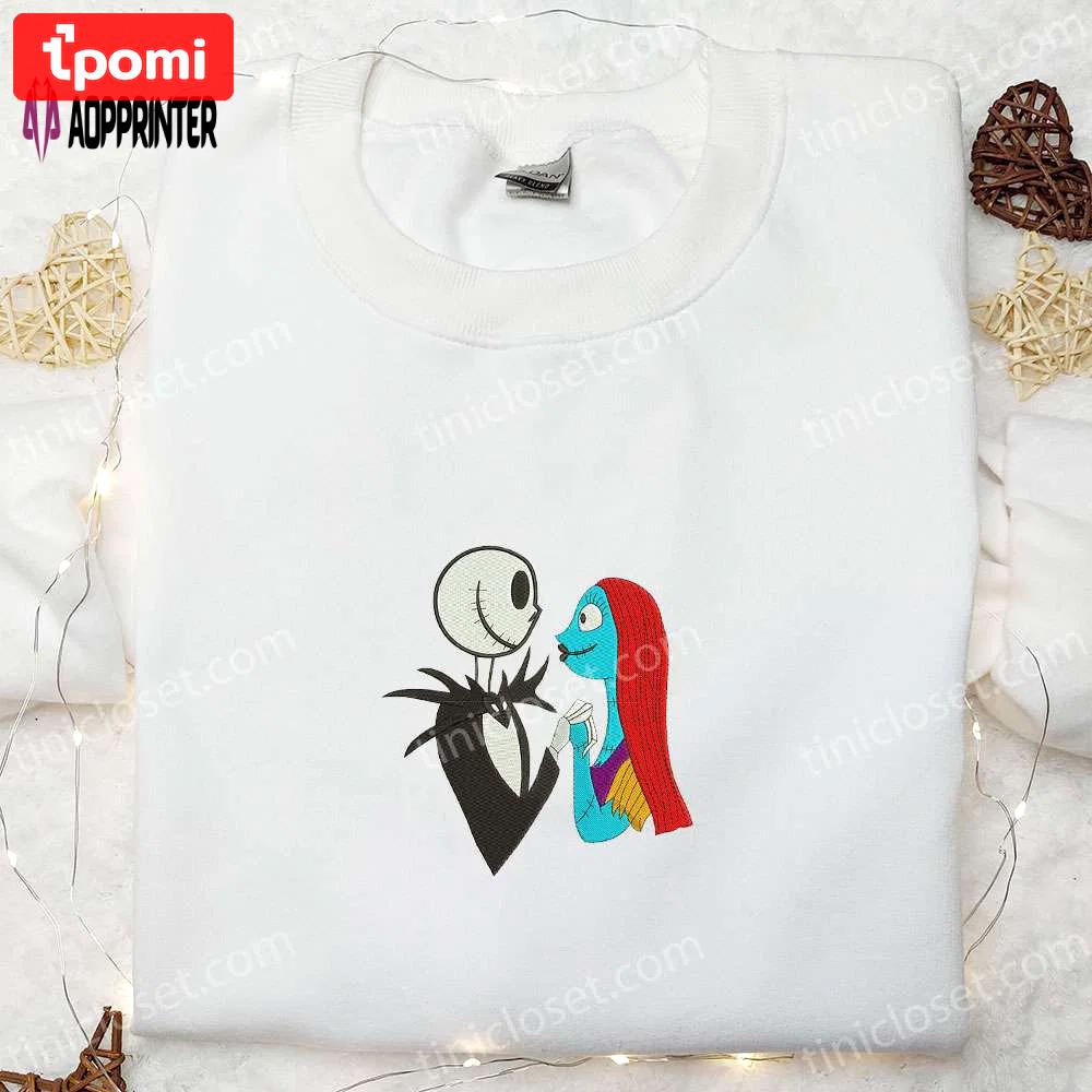 Jack & sally embroidered sweatshirt: nightmare before christmas hoodie & spirit halloween t-shirt Embroidered Shirt