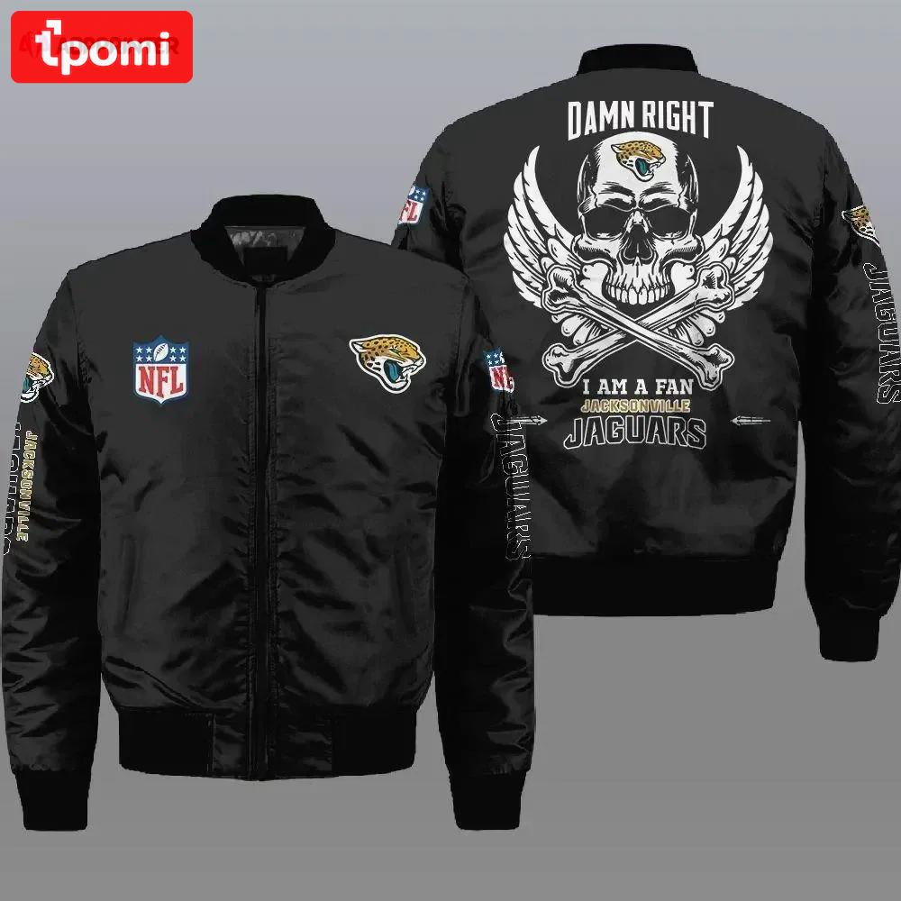 Jacksonville jaguars wings skull pattern bomber jacket – black Bomber Jacket
