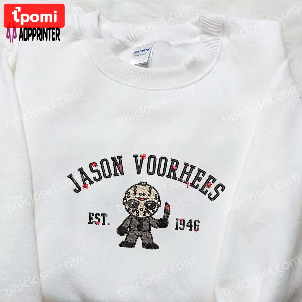 Jason voorhees est 1946 embroidered hoodie: horror characters sweatshirt perfect halloween gift Embroidered Shirt