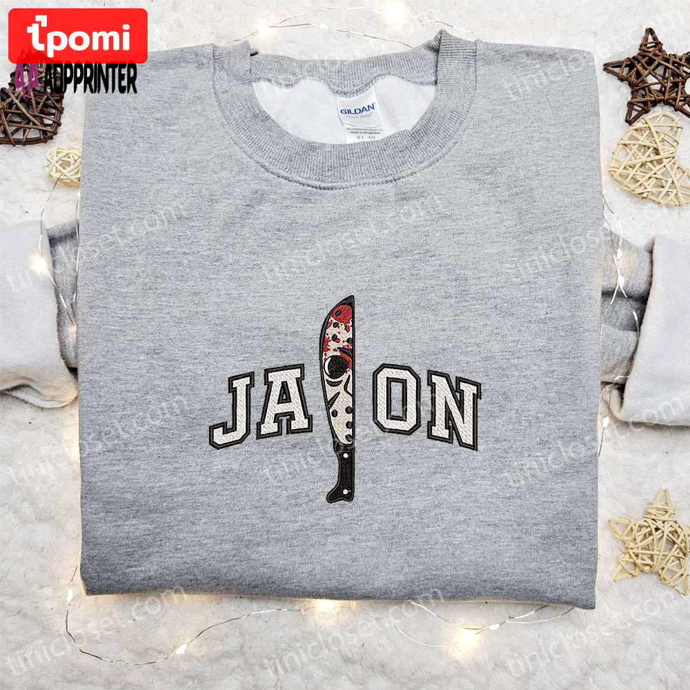 Jason voorhees knife embroidered hoodie: horror characters sweatshirt for halloween lovers Embroidered Shirt