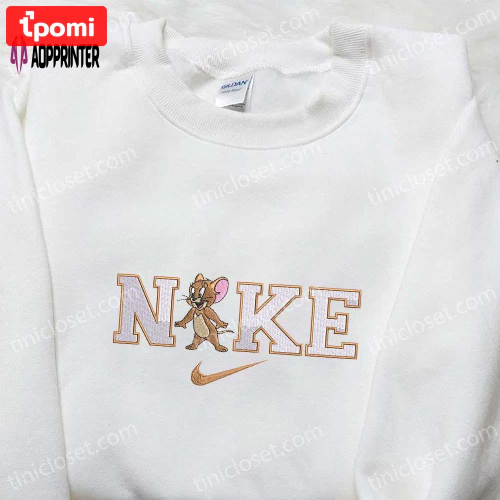 Jerry x nike cartoon embroidered shirt: tom and jerry inspired nike shirt Embroidered Shirt