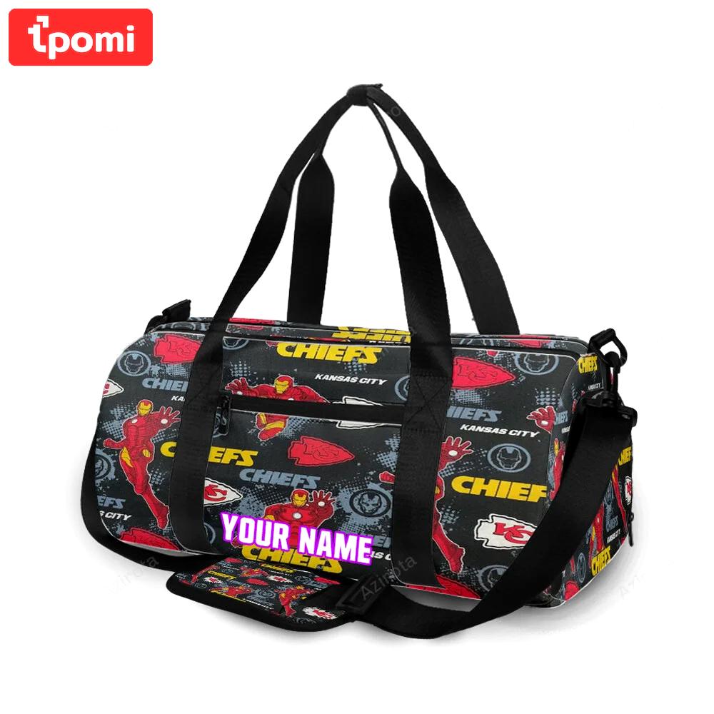 Kansas city chiefs emblem iron man personalized name travel bag gym bag 590 Travel Bag