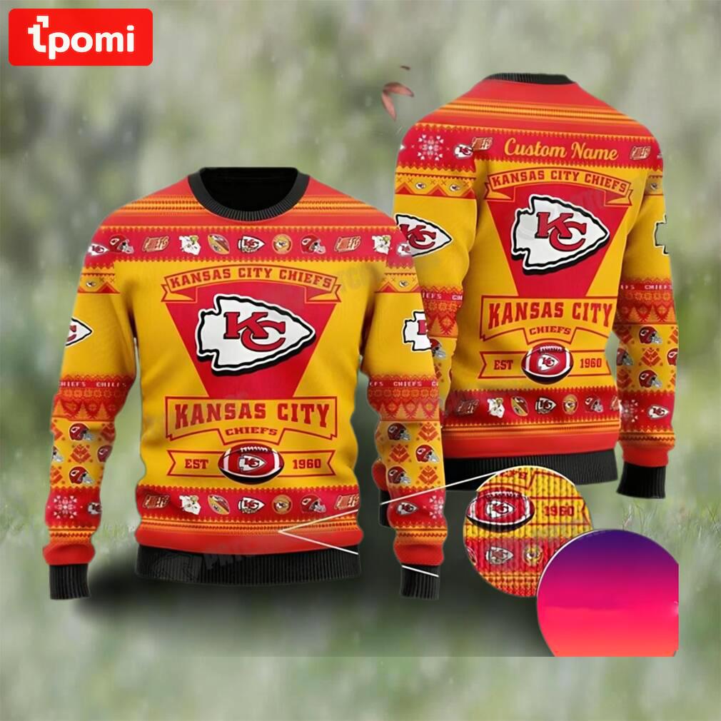 Kansas city football est 1960 personalized ugly christmas sweater nfl chiefs fan gift Christmas Ugly Sweater