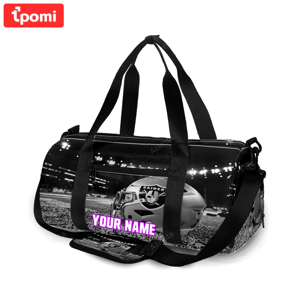 Las vegas raiders helmet in the grass personalized name travel bag gym bag 1456 Travel Bag