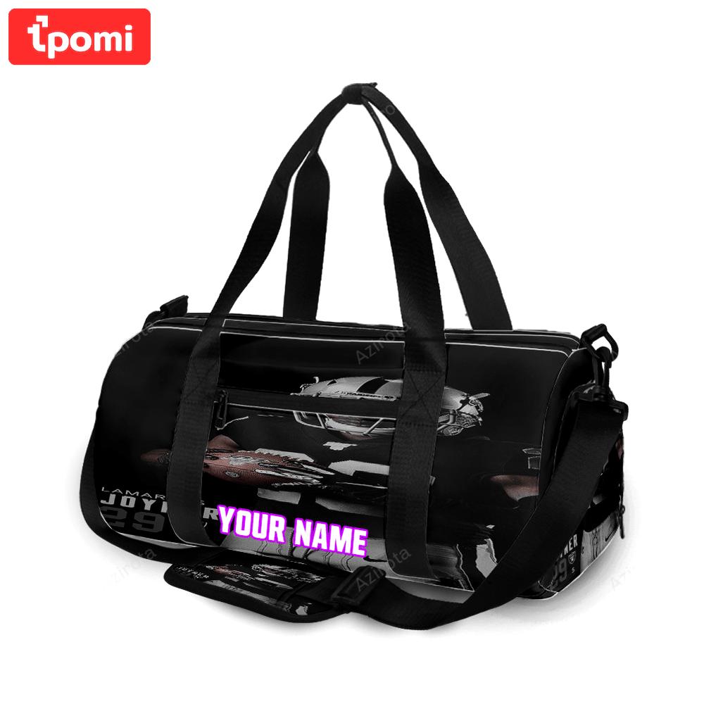Las vegas raiders lamarcus joyner 29 personalized name travel bag gym bag 451 Travel Bag