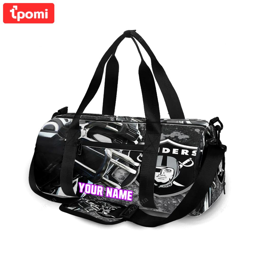 Las vegas raiders logo player art personalized name travel bag gym bag 770 Travel Bag