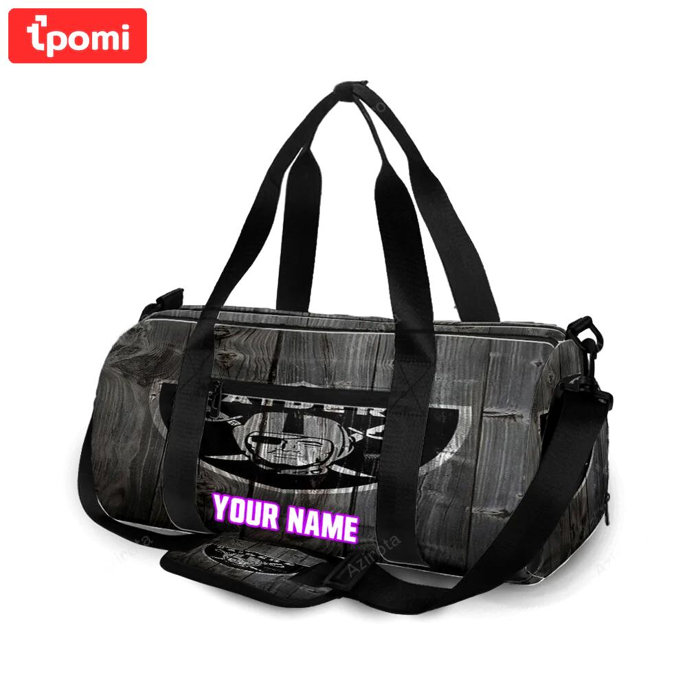 Las vegas raiders logo wood personalized name travel bag gym bag 765 Travel Bag