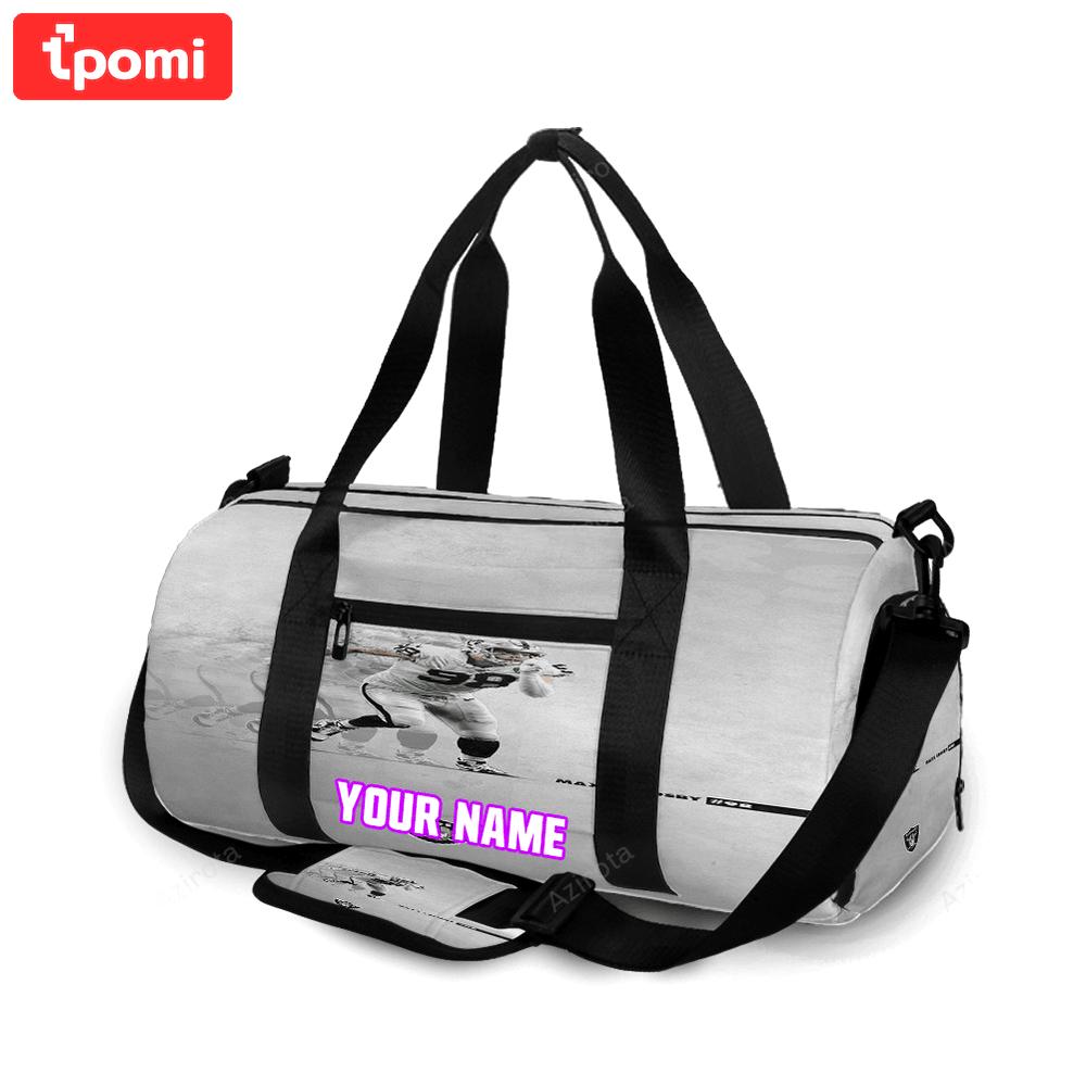 Las vegas raiders maxx crosby 98 personalized name travel bag gym bag 1655 Travel Bag