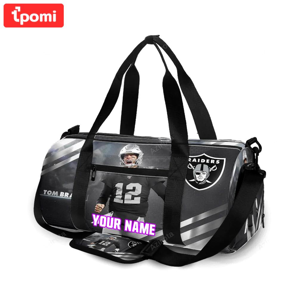Las vegas raiders tom brady 12 v2 personalized name travel bag gym bag 953 Travel Bag
