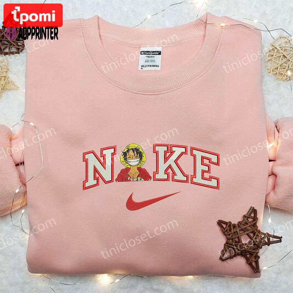Laughing luffy x nike embroidered shirt – custom one piece tee Embroidered Shirt
