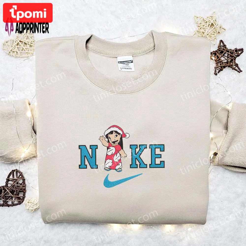 Lilo xmas hat x nike christmas sweatshirt: disney characters movie embroidered shirt best gift ideas Embroidered Shirt