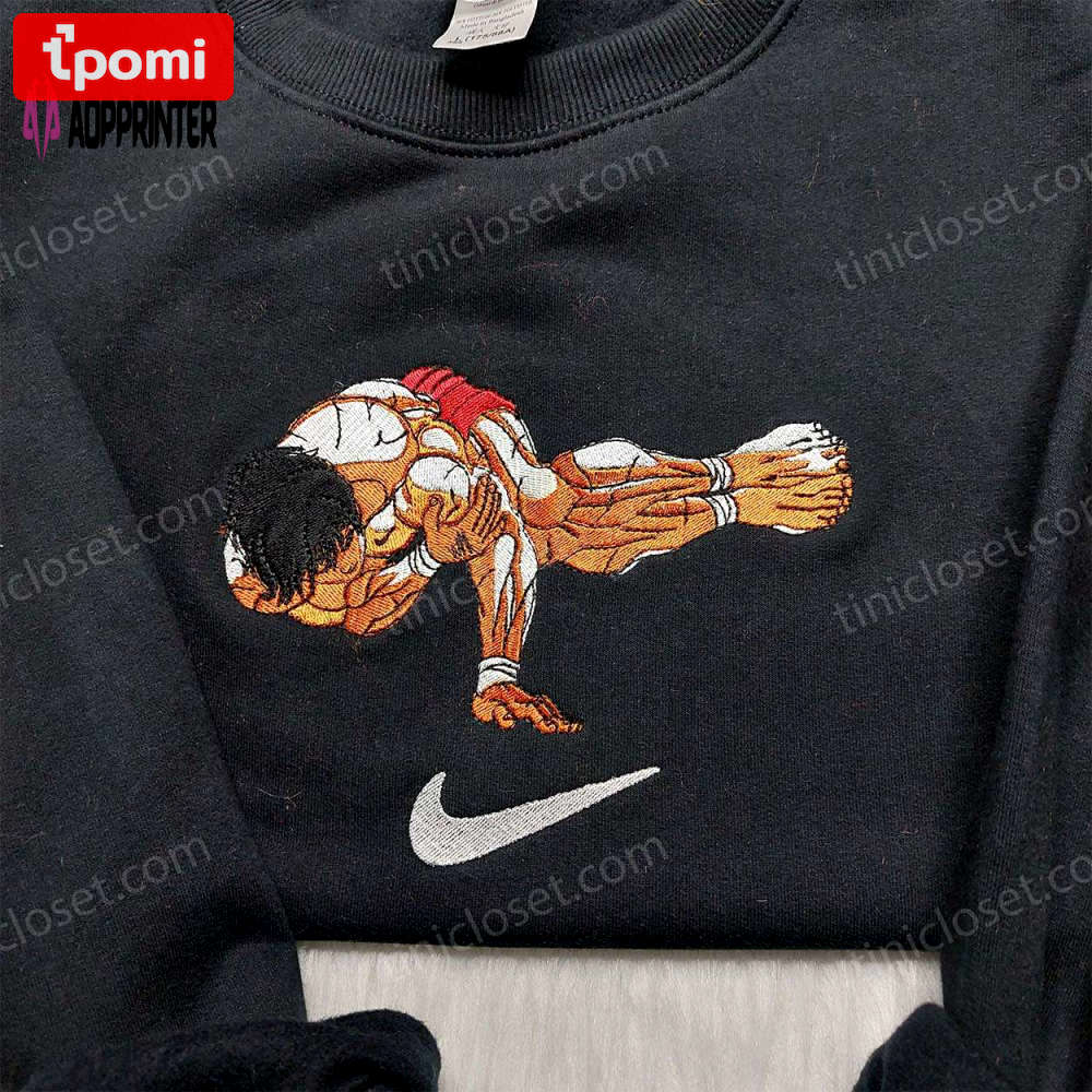 Limited baki hanma pose embroidered shirt nike swoosh sweatshirt anime hoodie Embroidered Shirt