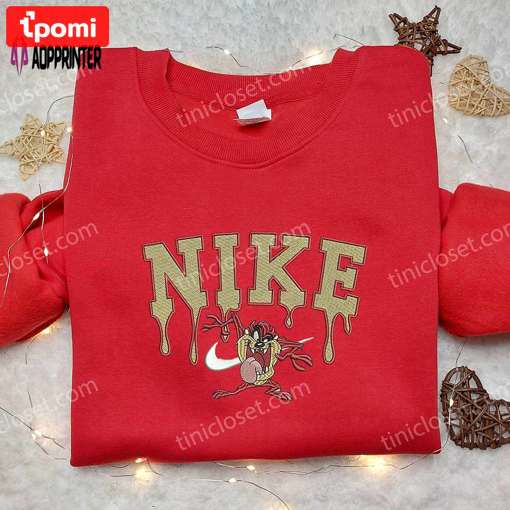 Looney tunes x nike embroidered sweatshirt: tasmanian devil & disney shirt – unique nike inspired design Embroidered Shirt