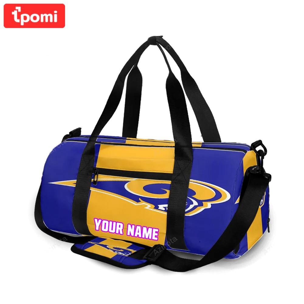 Los angeles rams blue yellow striped personalized name travel bag gym bag 2070 Travel Bag
