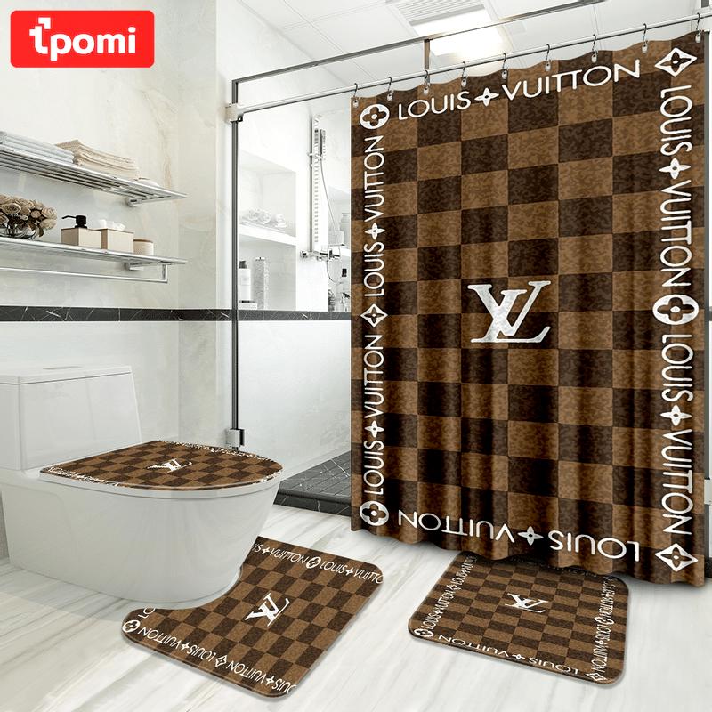 Louis vuitton bathroom set luxury shower curtain waterproof luxury brand hot 2023 35 Bathroom Accessory Sets