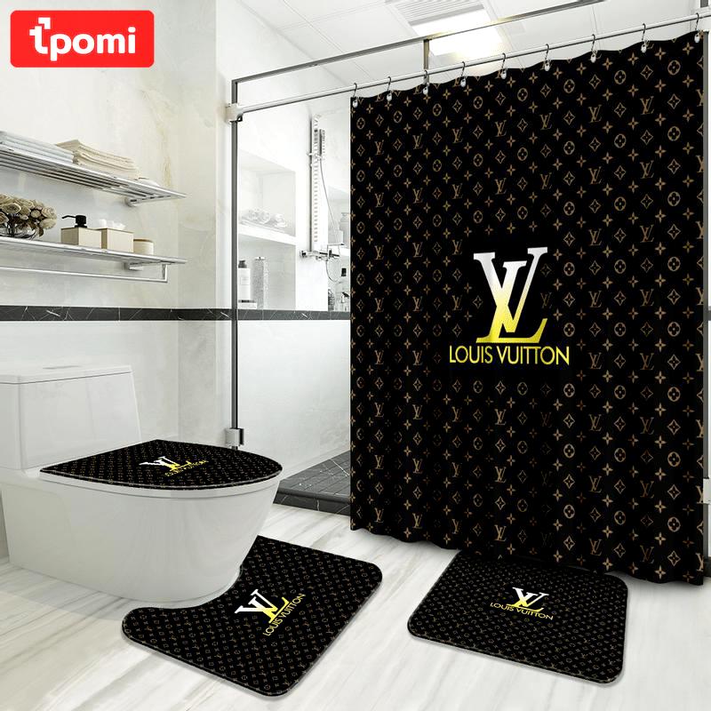 Louis vuitton black golden bathroom sets home decor luxury fashion brand bath mat hypebeast Bathroom Set