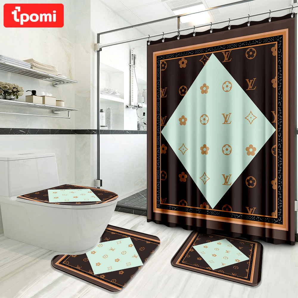Louis vuitton brown logo type 1300 Bathroom Accessory Sets Hypebeast Bathroom Pedestal Rug Home Decor Bath Mat Set Toilet Cover Bathroom Sets Luxury Fashion Brand Waterproof Shower Curtain
