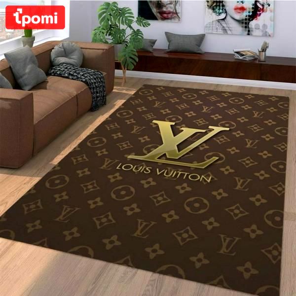 Louis vuitton brown logo type 664. Upgrade Your Living Room with Luxury Home Decor: Area Carpets, Floor Decor, Door Mats, and Hot Gift Items with style a High-End Fashion Brand Rectangle Rug