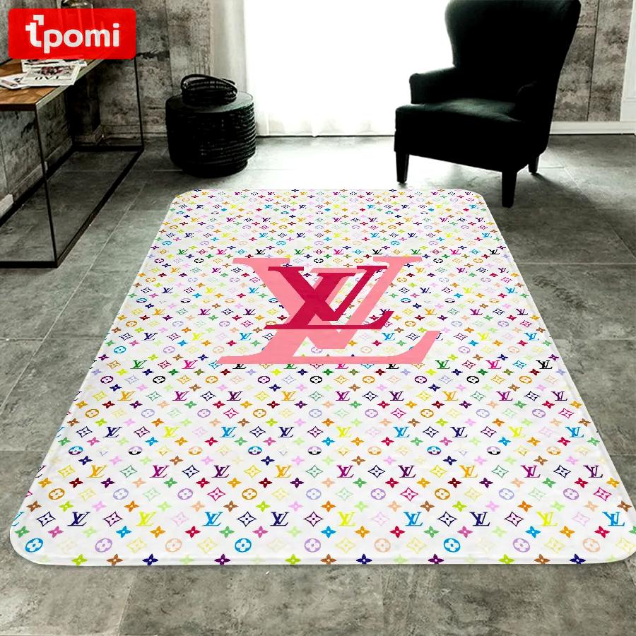 Louis vuitton colorful logo type 489. Upgrade Your Living Room with Luxury Home Decor: Area Carpets, Floor Decor, Door Mats, and Hot Gift Items with style a High-End Fashion Brand Rectangle Rug