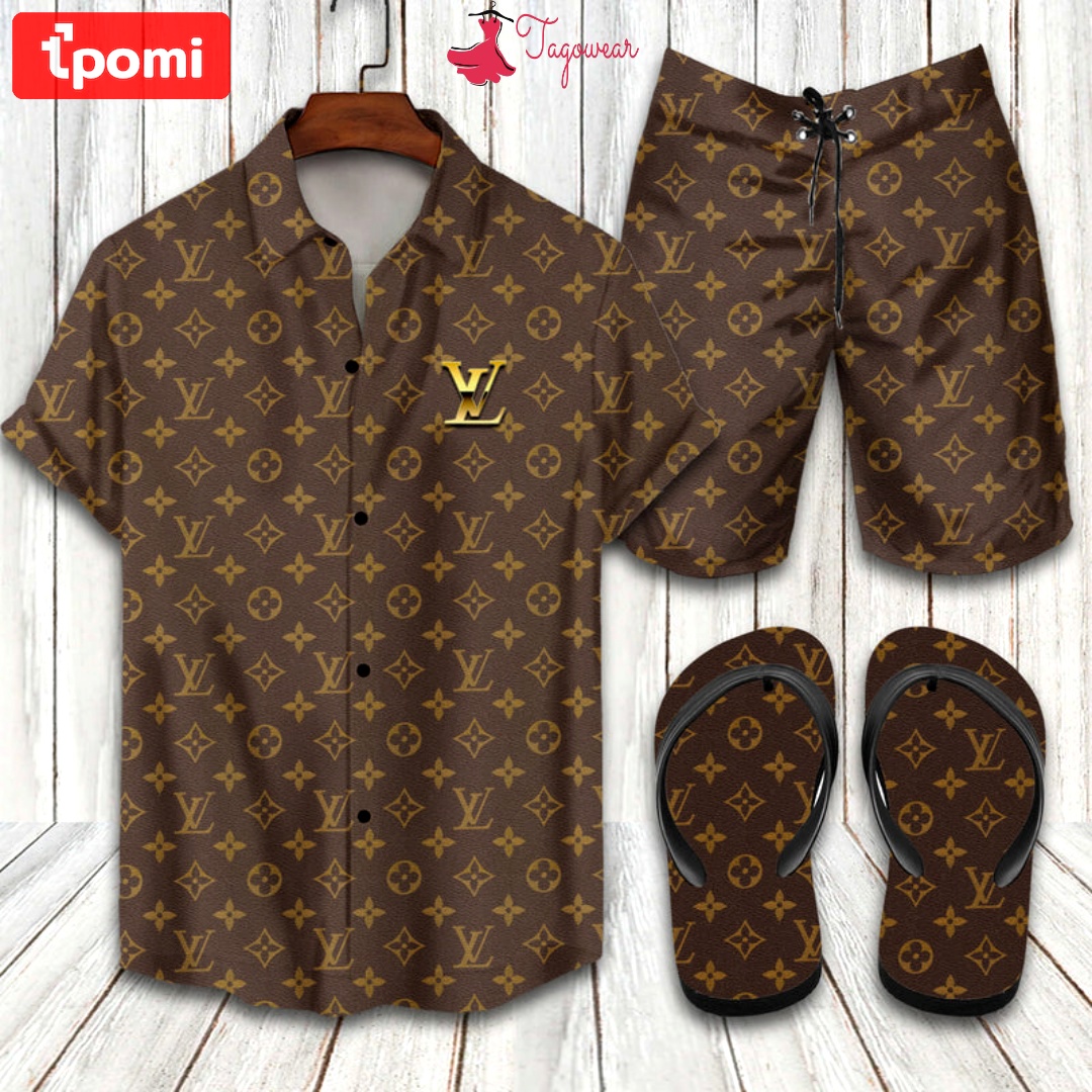 Louis vuitton flip flops and combo hawaiian shirt, beach shorts luxury summer clothes style #354 Hawaii Shirt Shorts & Flip Flops