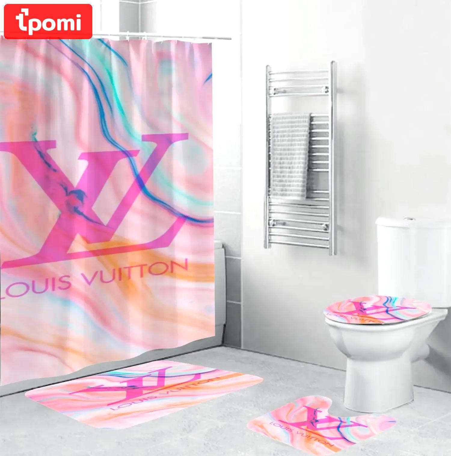 Louis vuitton logo type 1014 Bathroom Accessory Sets Pedestal Rug Waterproof Shower Curtain Hypebeast Bathroom Home Decor Toilet Cover Luxury Fashion Brand Bathroom Sets Bath Mat Set