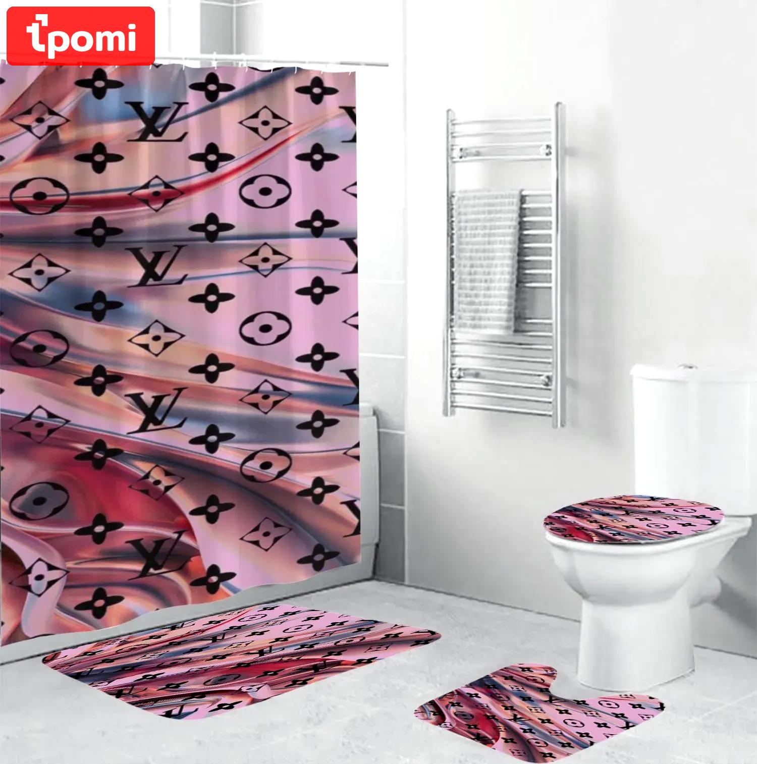Louis vuitton logo type 1015 Bathroom Accessory Sets Bathroom Sets Home Decor Waterproof Shower Curtain Bath Mat Set Pedestal Rug Toilet Cover Luxury Fashion Brand Hypebeast Bathroom
