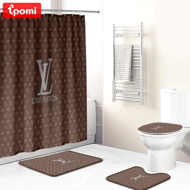 Louis vuitton logo type 1137 Bathroom Accessory Sets Hypebeast Bathroom Bath Mat Set Toilet Cover Bathroom Sets Luxury Fashion Brand Waterproof Shower Curtain Home Decor Pedestal Rug