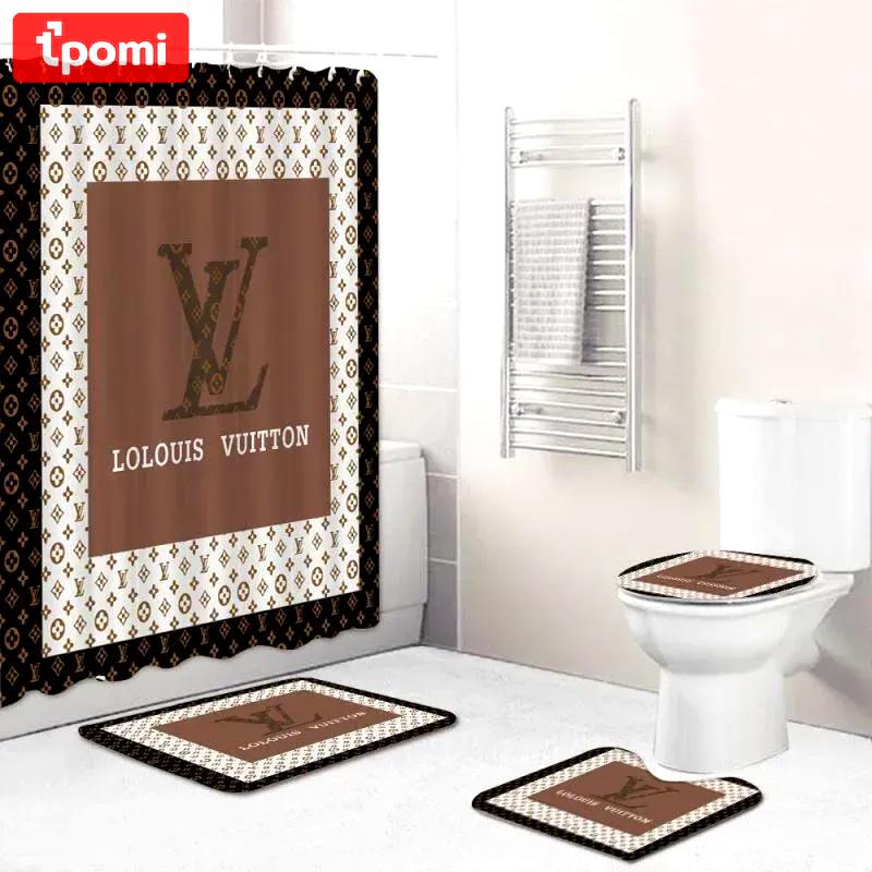 Louis vuitton logo type 1456 Bathroom Accessory Sets Bathroom Sets Luxury Fashion Brand Waterproof Shower Curtain Toilet Cover Home Decor Bath Mat Set Pedestal Rug Hypebeast Bathroom