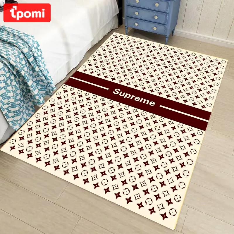Louis vuitton lv beige logo type 63. Upgrade Your Living Room with Luxury Home Decor: Area Carpets, Floor Decor, Door Mats, and Hot Gift Items with style a High-End Fashion Brand Rectangle Rug