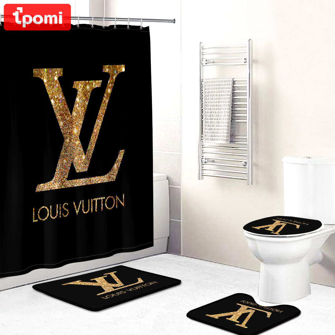 Louis vuitton lv black luxury fashion brand bathroom sets hypebeast bath mat home decor Bathroom Set